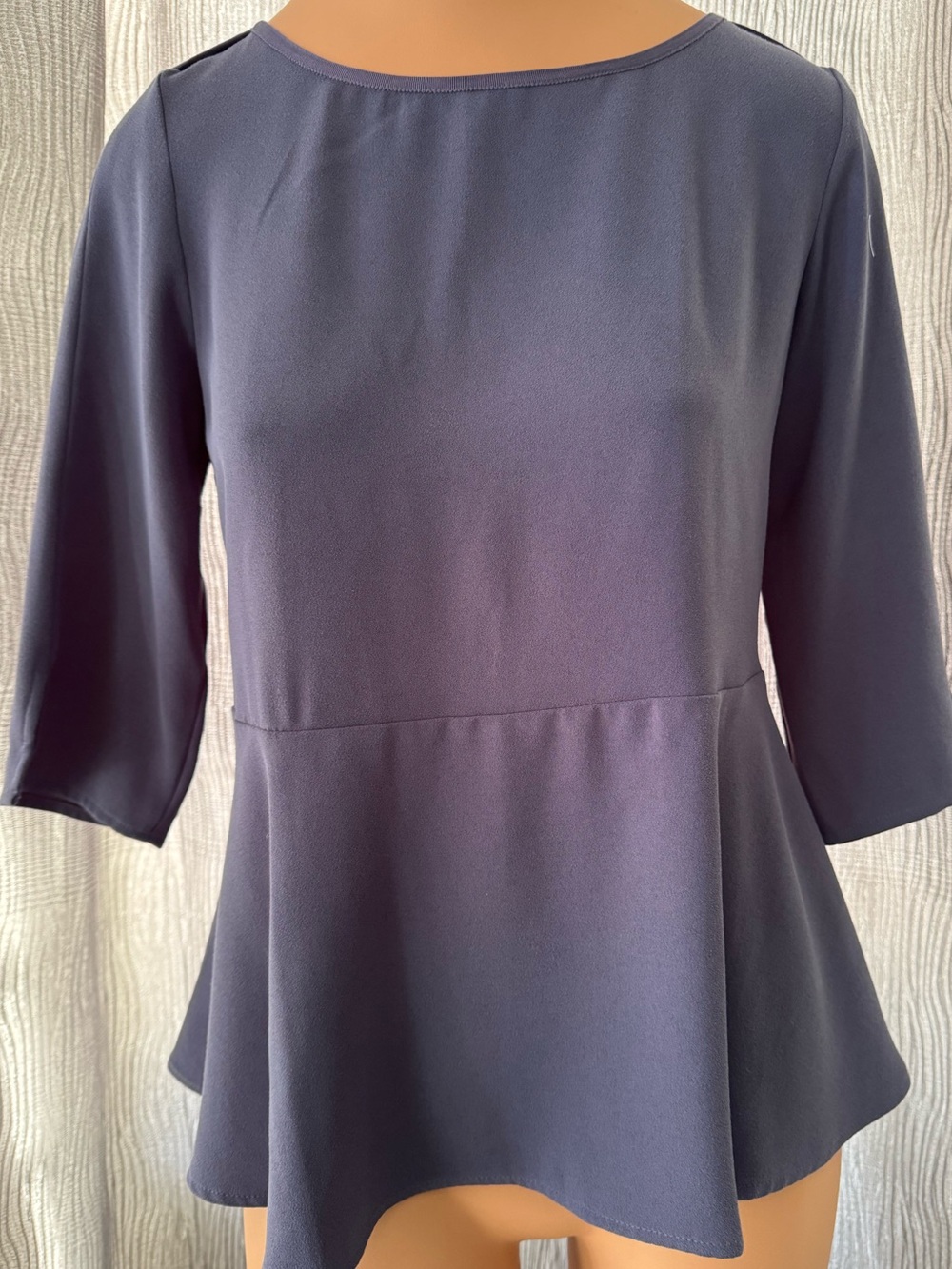 Ann Taylor Navy Peplum Blouse with Boat Neck